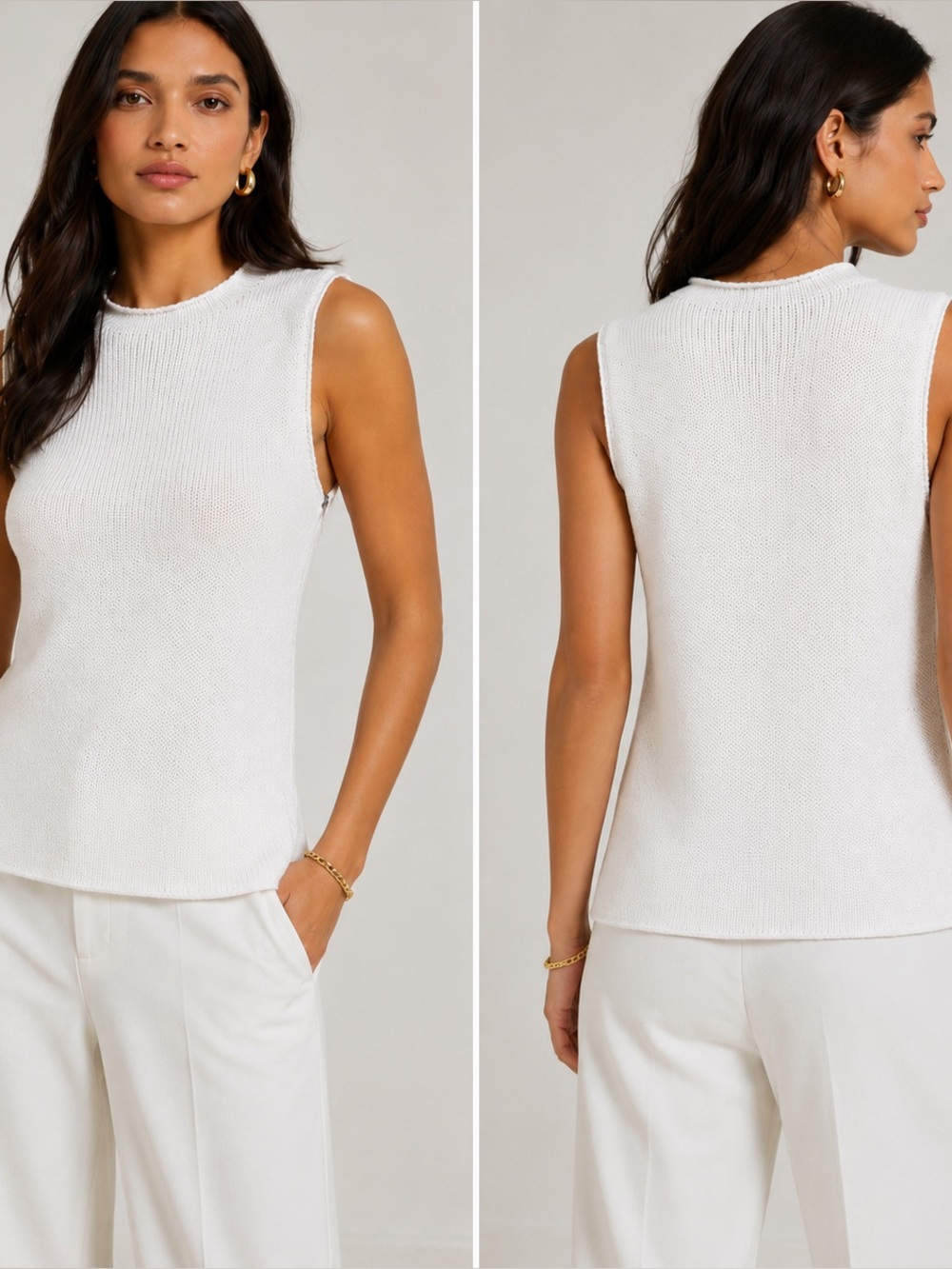 Diane Von Furstenberg DVF white Sleeveless Hania Knit Top, XS